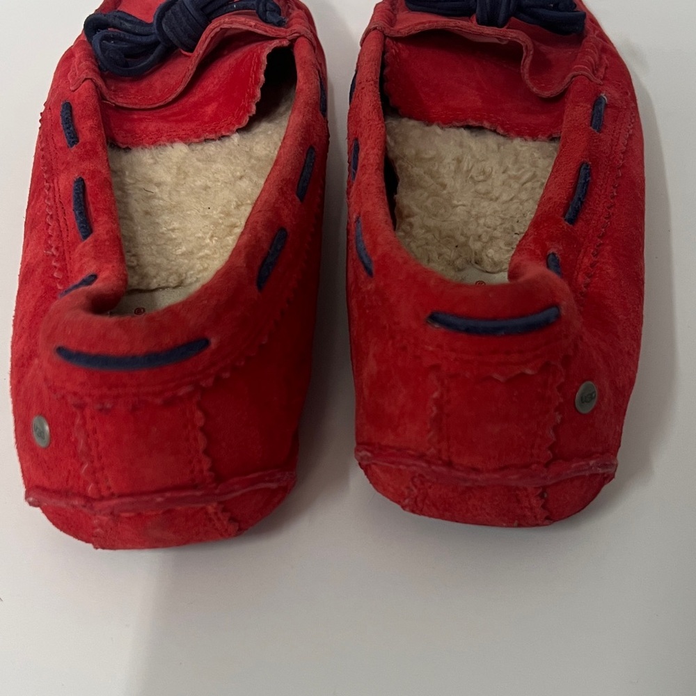 UGG Meena Women's Red Suede Shoes Moccasins Flats Navy Lace Slippers Driving - Picture 9 of 12